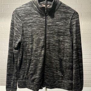 Juicy Couture Black and Gray Zip Up Sweater with Marled Pattern